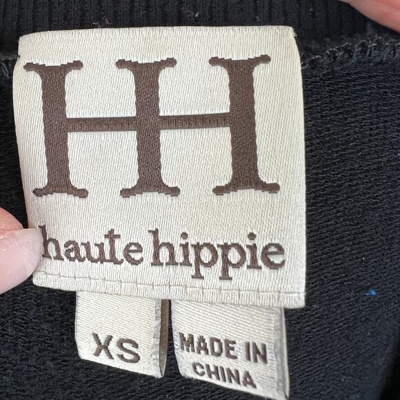 Haute Hippie LOVER Sweatshirt Black Long Sleeve Graphic Print Crewneck Size XS - Picture 8 of 10